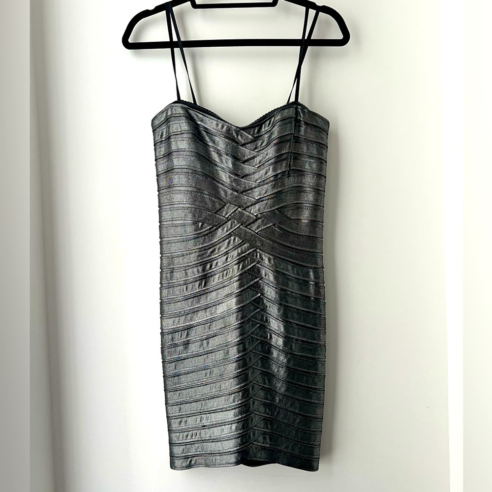 BCBG Strapless Metallic Bodycon Dress